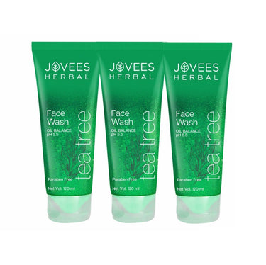 Jovees Herbal Tea Tree Face Wash for Oily & Sensitive Skin | Paraben & Alcohol-Free, Controls Oil, Prevents Breakouts, Remove Dead Skin | Gentle Cleanser For All Skin Types - 120ml (Pack of 3)
